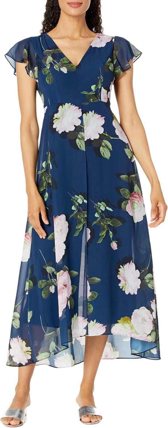

Комбинезон Adrianna Papell Stretch Crepe Jumpsuit with Printed Chiffon Walk Thru Overlay, цвет Navy Multi