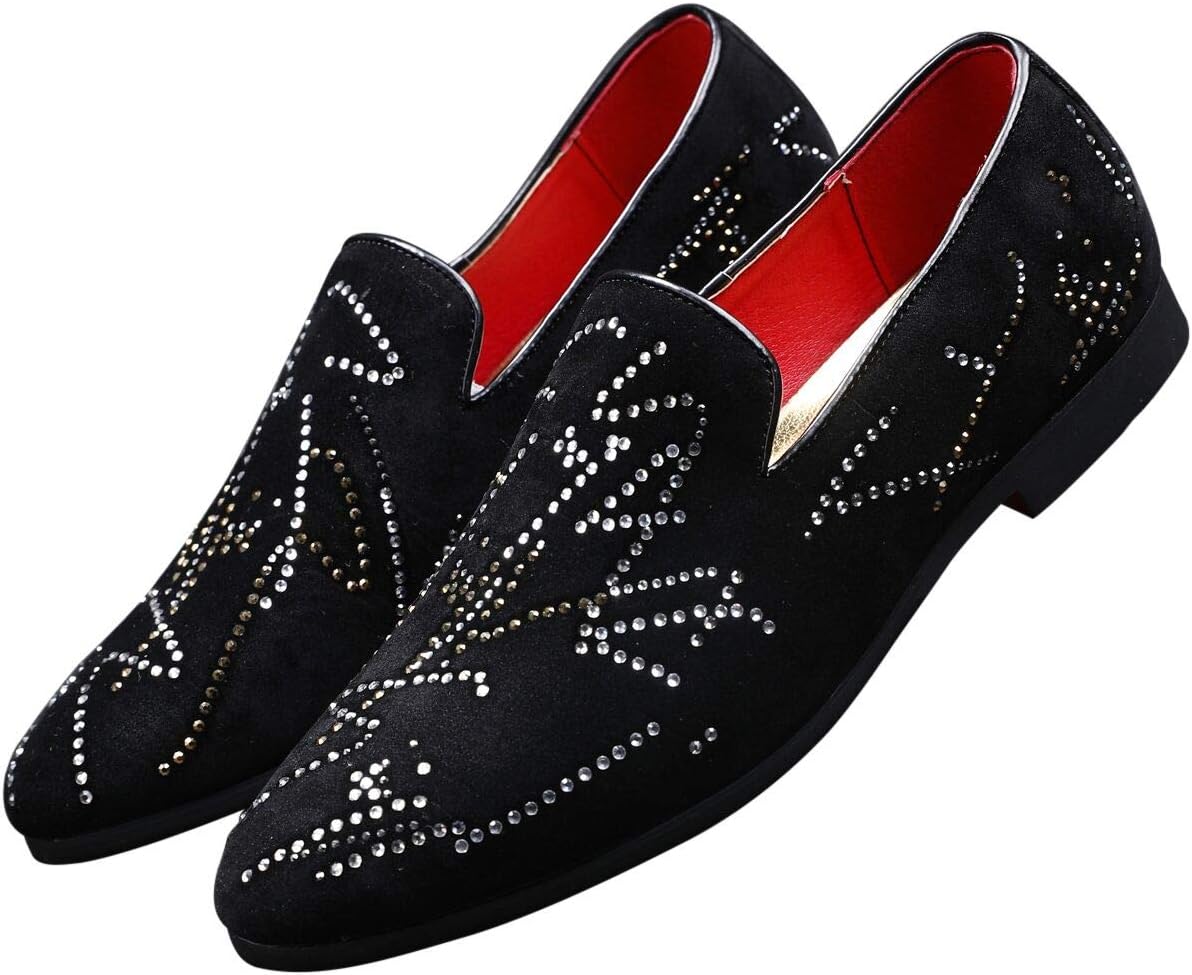 

Мужские слипоны Santimon, туфли для выхода с отделкой стразами, замшевые мокасины ручной работы, повседневные лоферы, черный