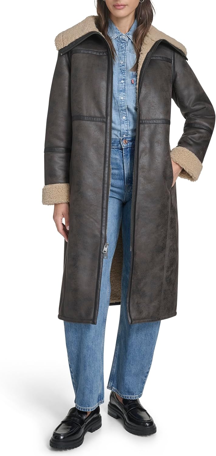 Длинное женское пальто Levi's из искусственной овчины, Molasses — фото 2