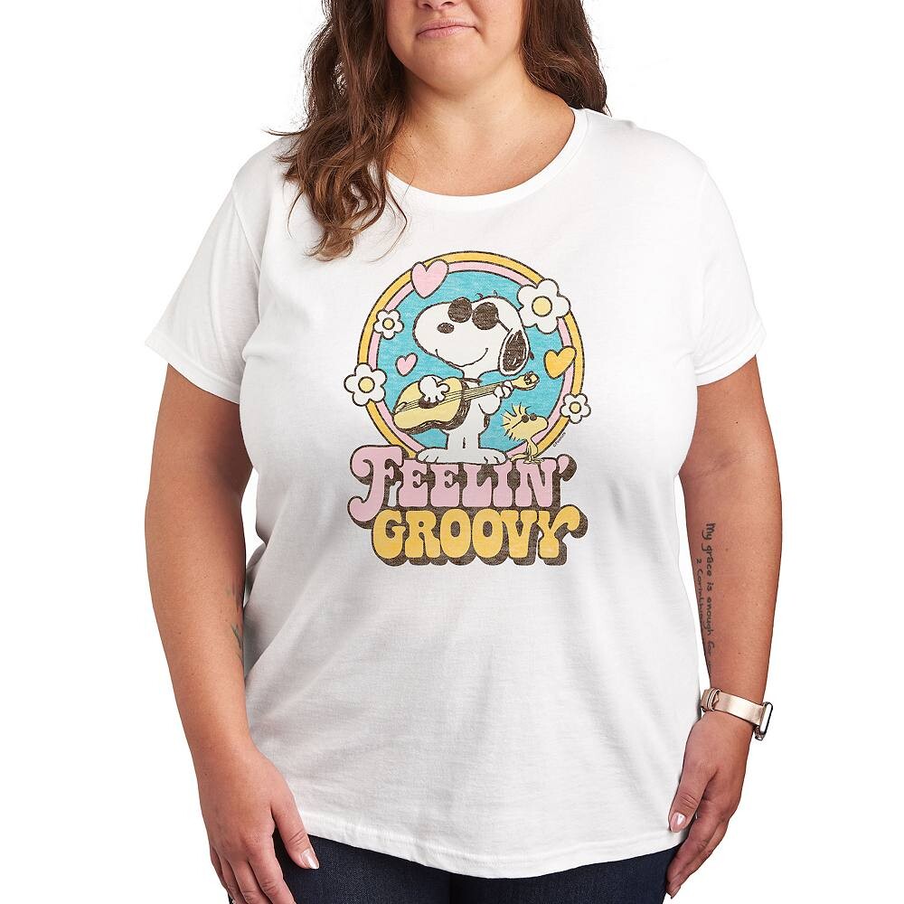 

Футболка с рисунком Plus Peanuts Snoopy Feelin' Groovy Licensed Character, белый