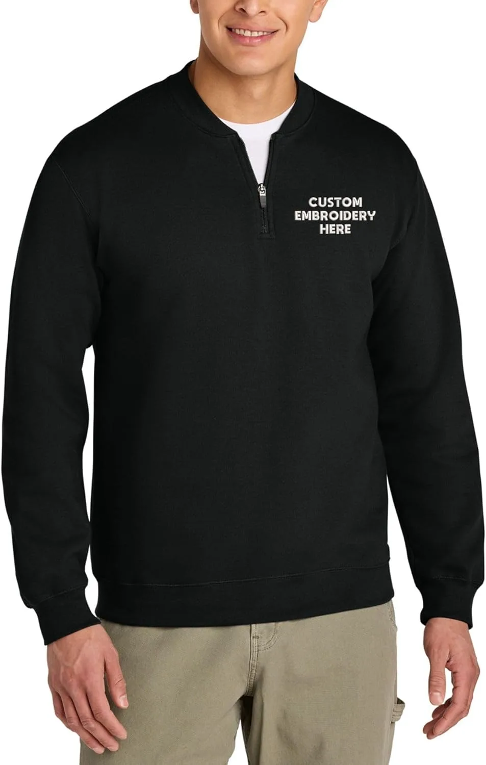 

Кастомный вышитый флисовый свитшот с молнией на четверть, классический крой LOGO IMPRESSION