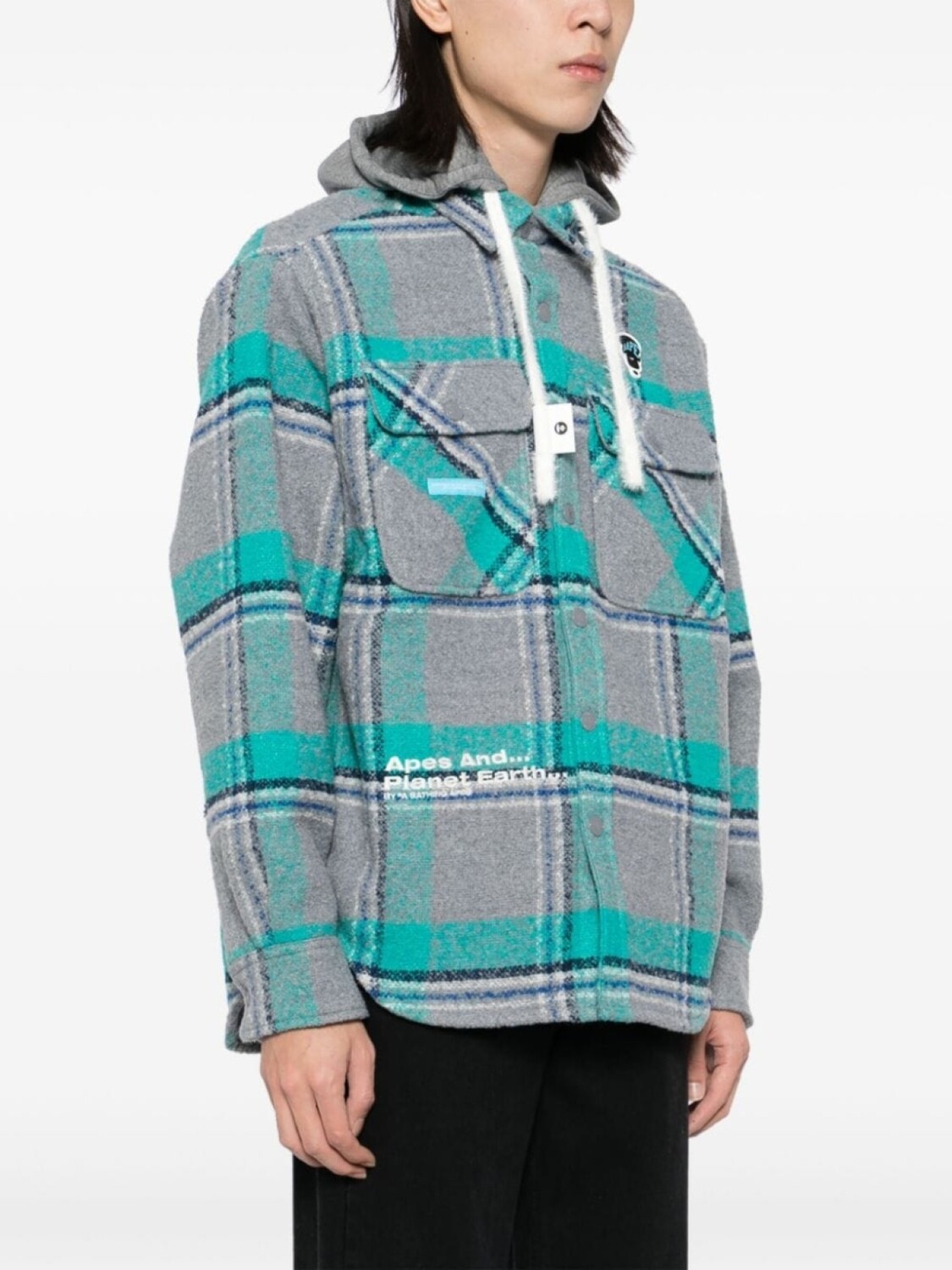 AAPE BY *A BATHING APE клетчатая куртка с капюшоном, серый — фото 3