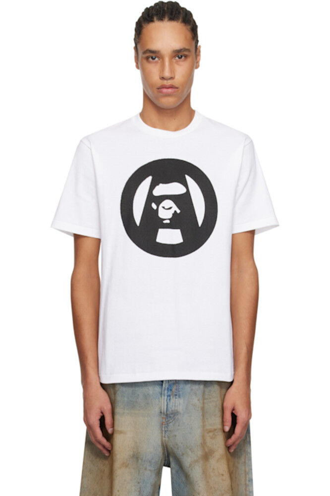 

Белая футболка с трафаретным рисунком в виде круга обезьяны BAPE