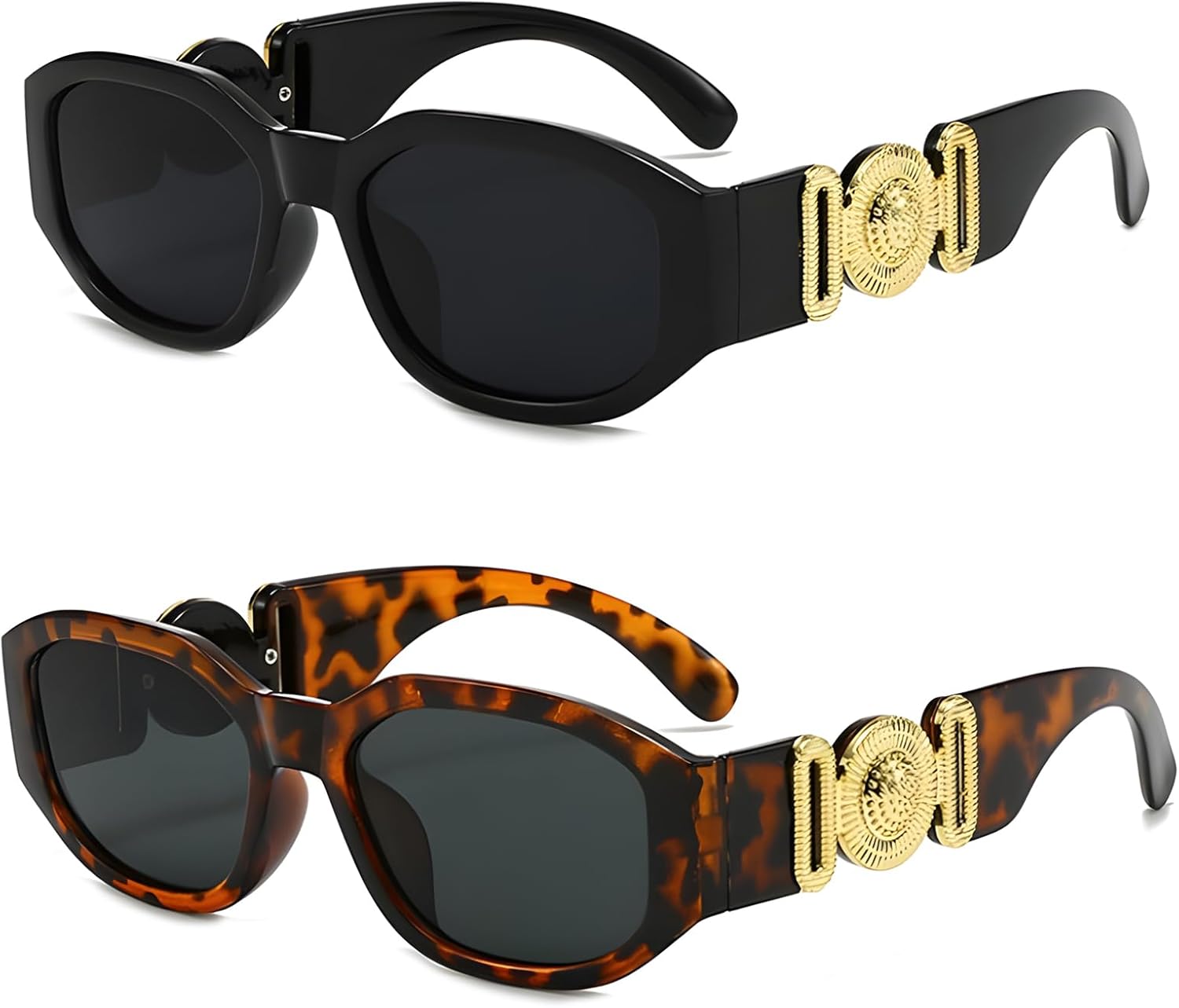 

Солнцезащитные очки в стиле ретро прямоугольной формы для женщин и мужчин – винтаж 90-х с элегантными золотыми деталями, очки для вождения SIEYEWER, Black + Leopard Print