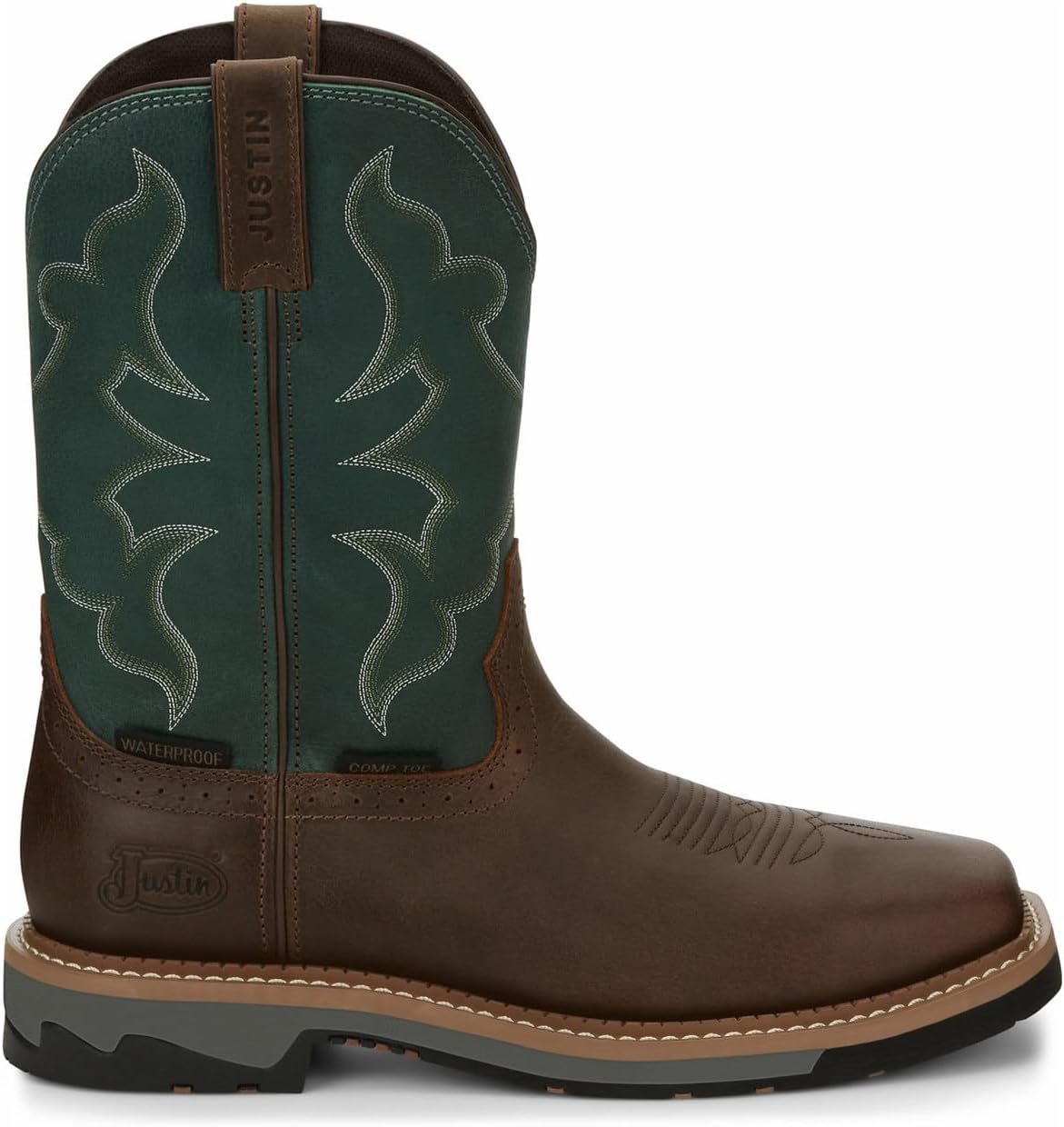 Мужские ботинки Justin Men's Boot Barn Carbide водонепроницаемые западные рабочие с композитным носком - Mj2205, коричневый — фото 2