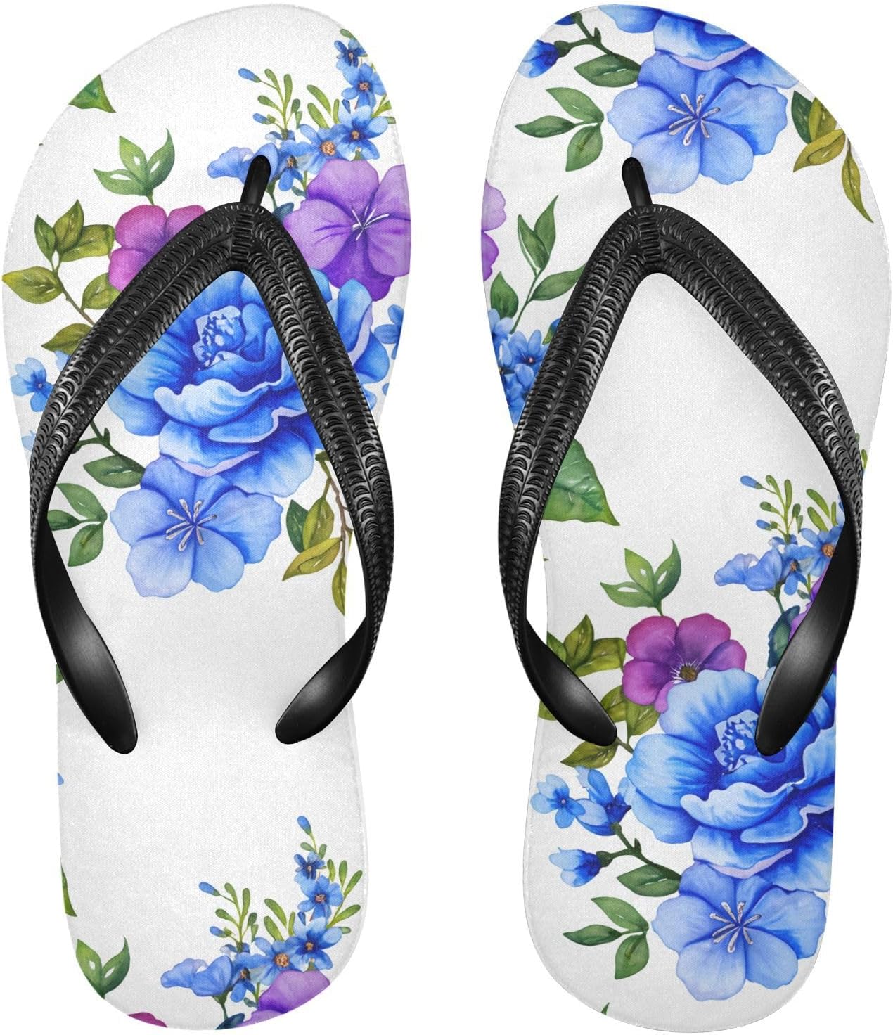

Женские и мужские пляжные шлепанцы с цветочным рисунком голубой розы, резиновые, противоскользящие, летние тапочки для душа Sinestour