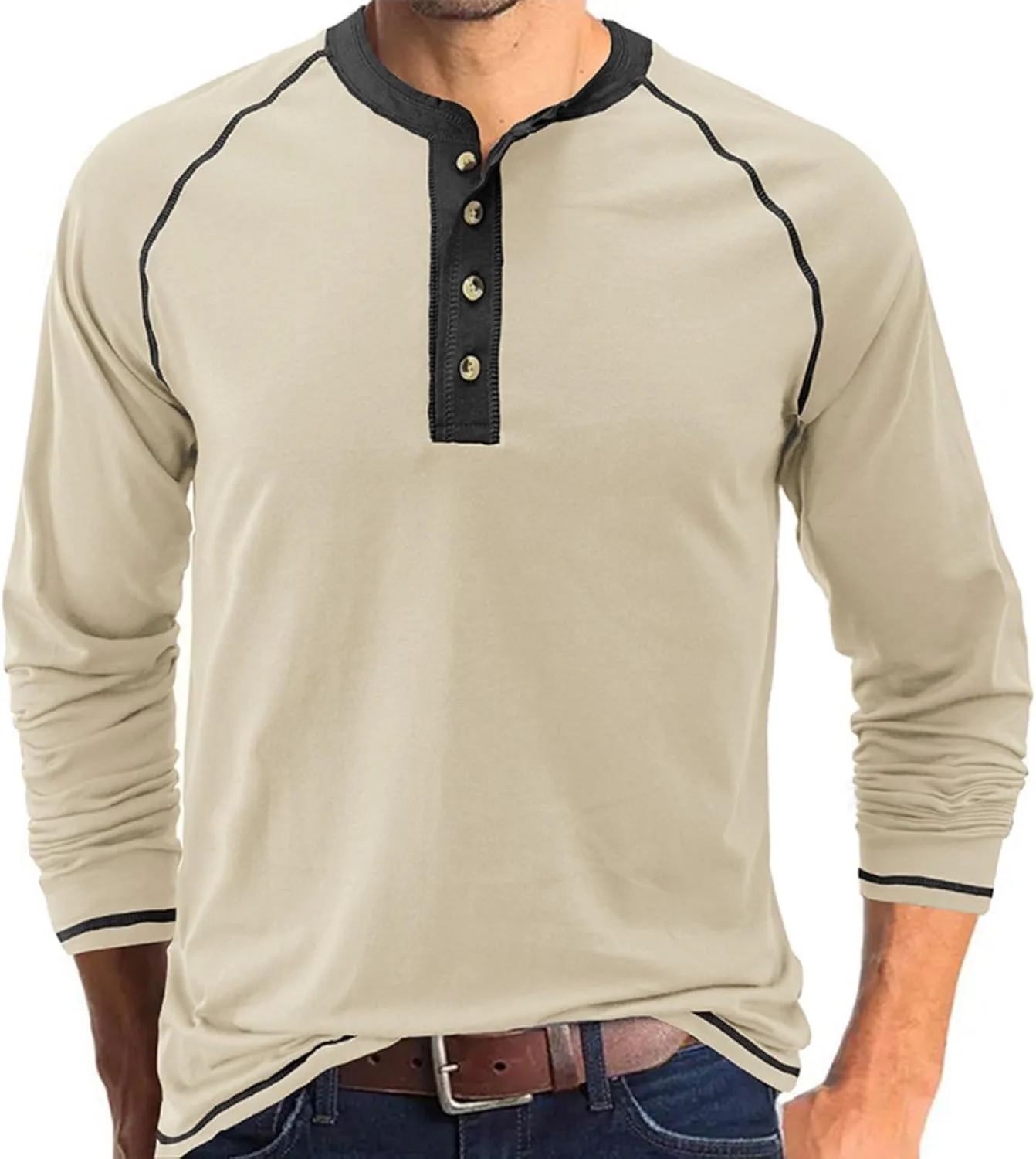 

Мужская классическая блуза Casual Button Down Long Sleeve Henley Shirts Round Neck Solid Color