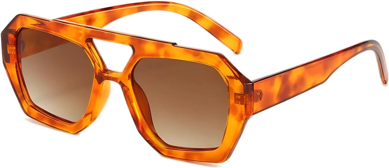 

ADE WU Модные солнцезащитные очки-авиаторы для женщин и мужчин, ретро-винтажные, большие, в стиле 70-х, массивные, в стиле «пилот», C5 Honey Tort / Brown