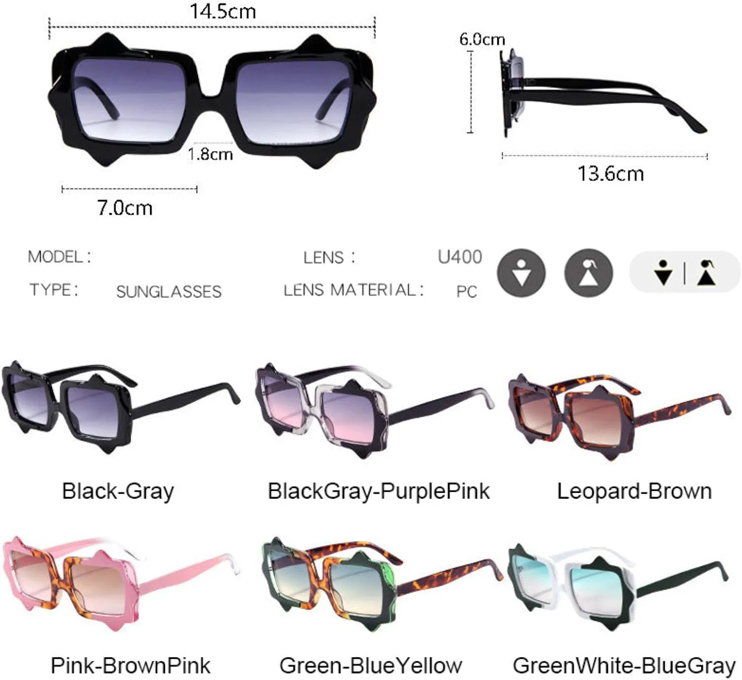

Модные солнцезащитные очки конфетных цветов для мужчин и женщин с градиентной защитой от УФ-излучения UV400, стильные для активного отдыха TVTBBVV, Blackgray
