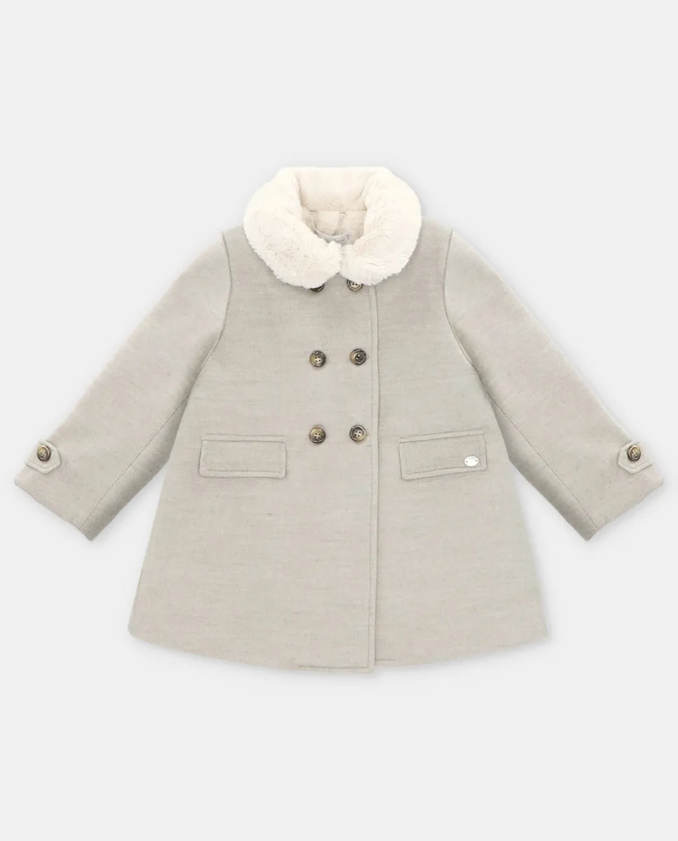 

Детское пальто из сукна с меховым воротником цвета камня Martín Aranda