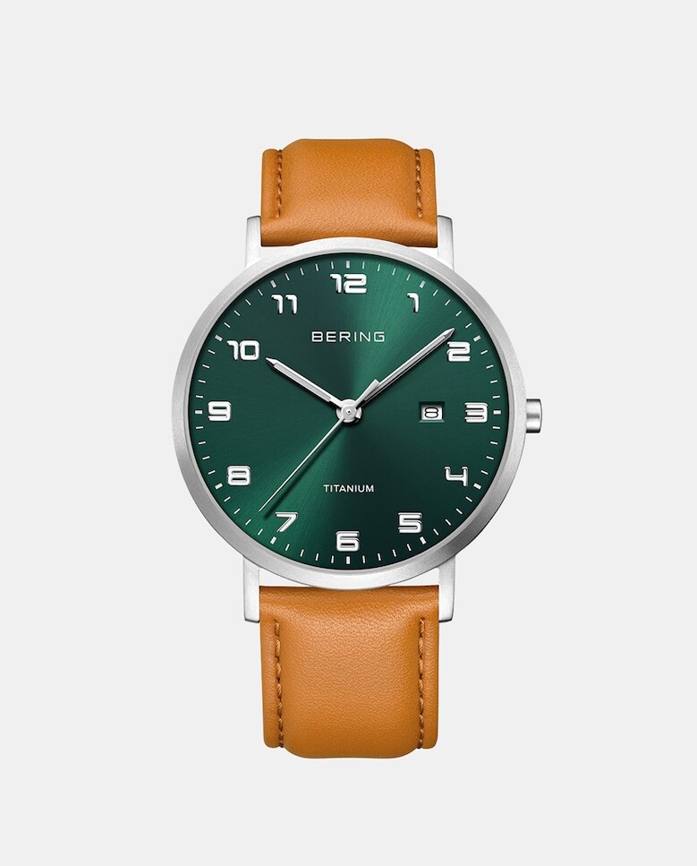 

Титановые 18640-568 коричневые кожаные мужские часы Bering, коричневый