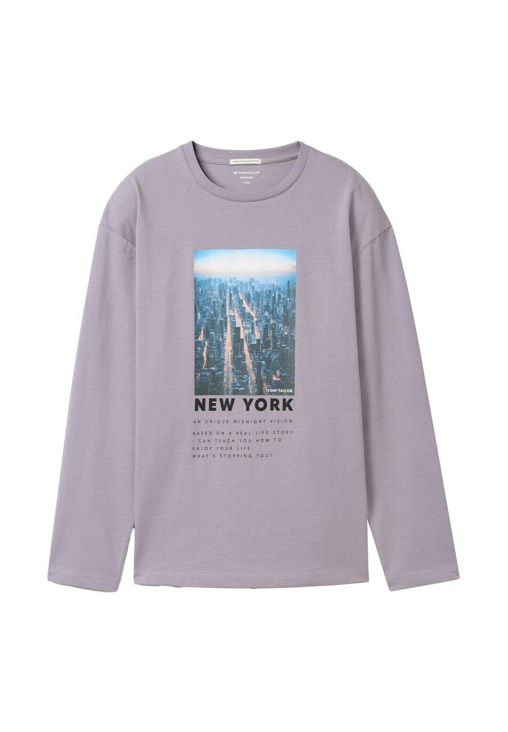 

Футболка с длинным рукавом OVERSIZED MIT PRINT TOM TAILOR, цвет Dusty Greyish Purple
