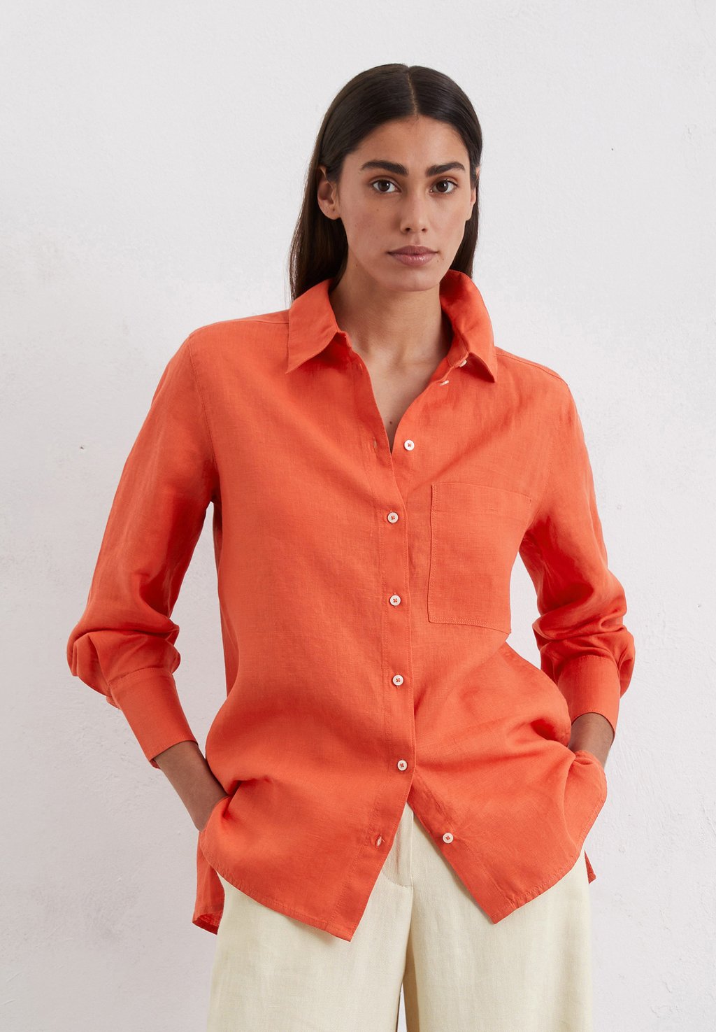 

Блузка на пуговицах BLOUSE EASY SHAPED LONG SLEEVE COLLAR CHEST POCKET SOLID Marc O'Polo, светло-красный