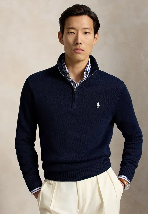 Свитер с четверть-застежкой и имитацией водолазки Polo Ralph Lauren, охотничий синий