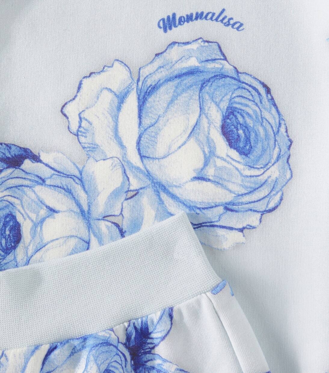 Спортивные брюки из хлопковой смеси с цветочным принтом Monnalisa, цвет nuvola+blu navy — фото 2