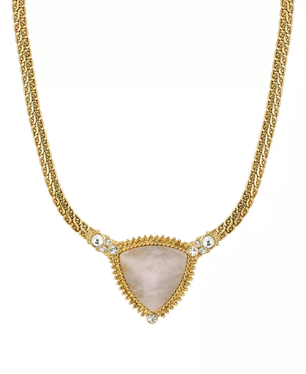 

Ожерелье из персикового полудрагоценного камня золотистого оттенка с треугольными камнями 2028, peach