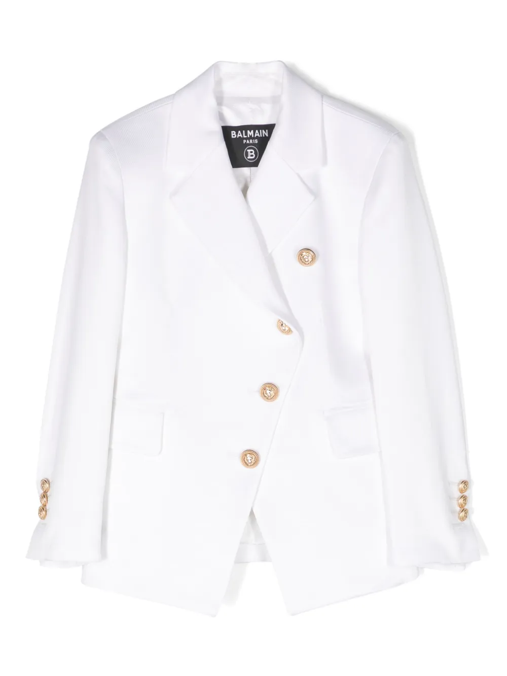 

Однобортный блейзер асимметричного кроя Balmain Kids, белый