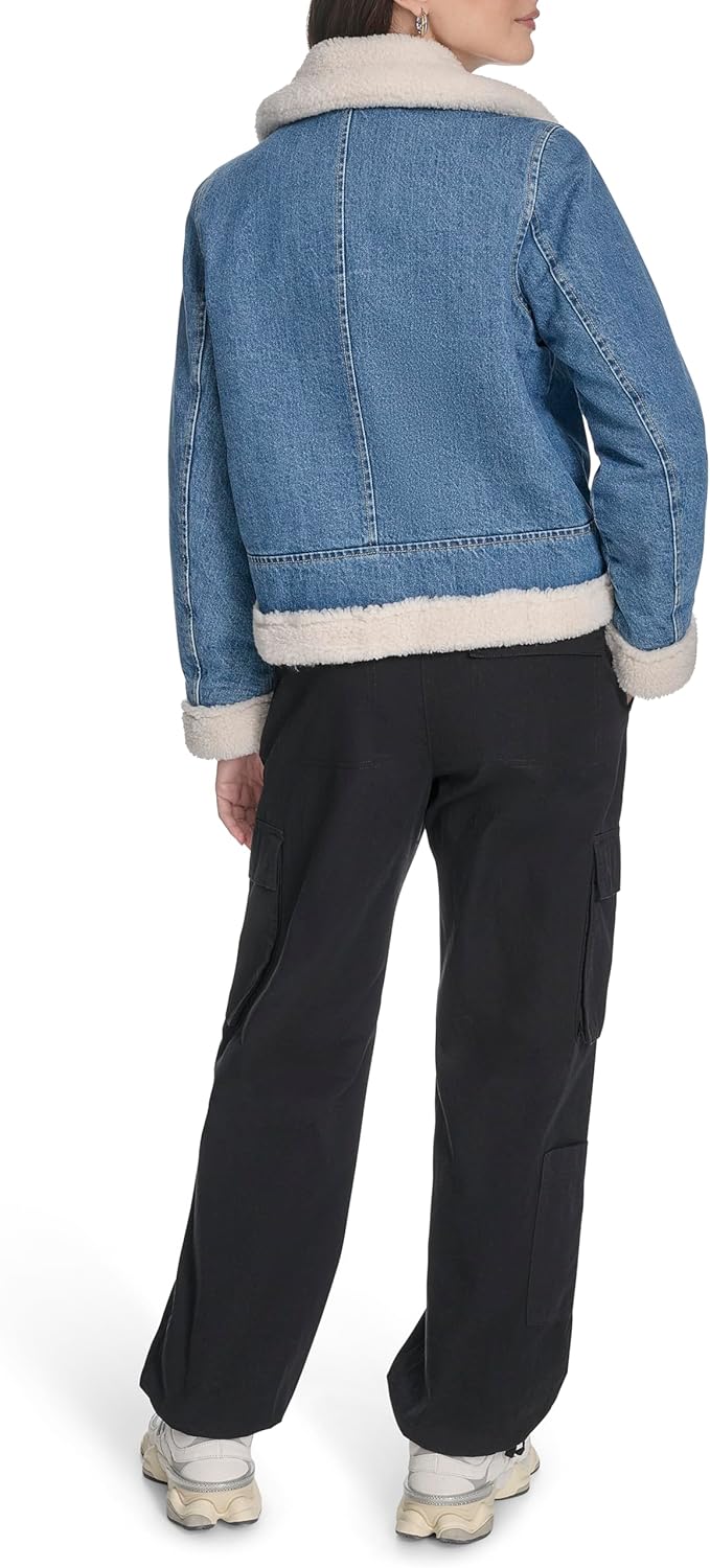 Женская джинсовая байкерская куртка Levi's с подкладкой из шерпы, Medium Wash Denim — фото 4