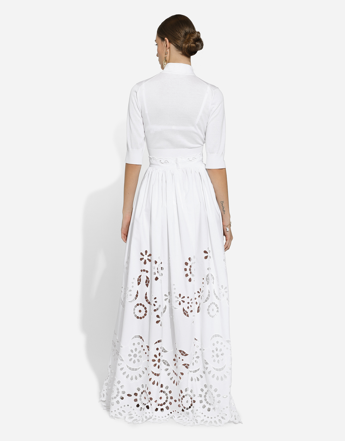 Длинная хлопковая юбка-солнце с вырезами Dolce & Gabbana, белый — фото 3