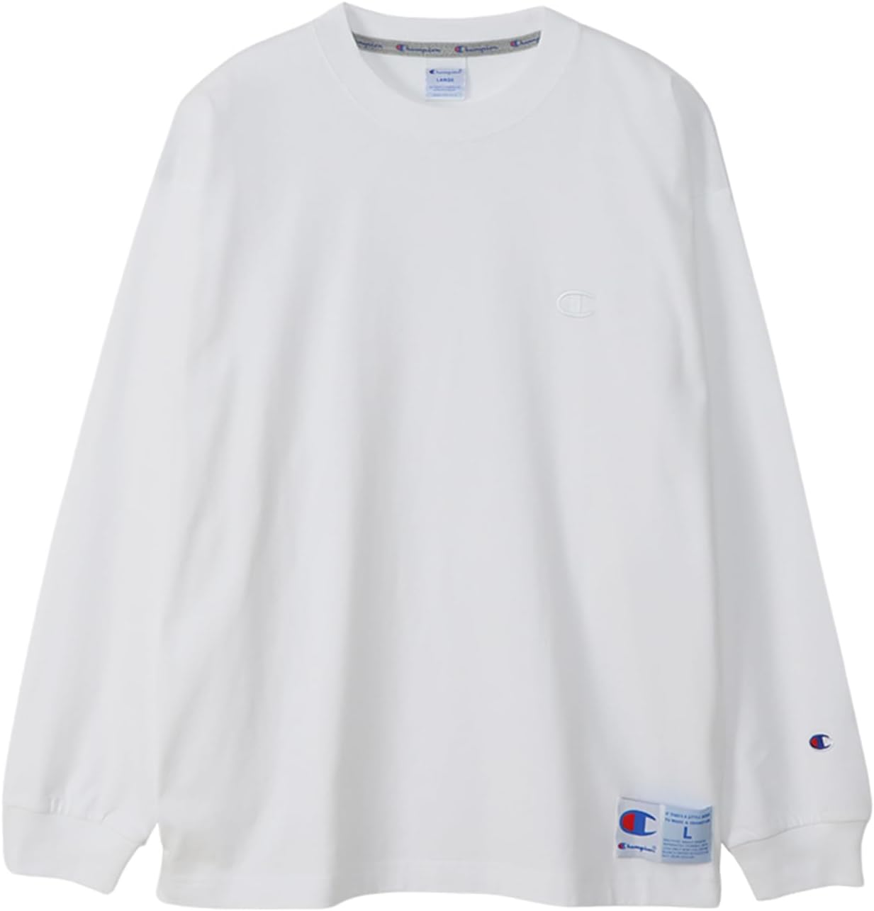

Мужская футболка с длинным рукавом Champion, круглый вырез, 100% хлопок, свободный крой, вышивка одного логотипа, спортивный стиль, C3-V414, белый