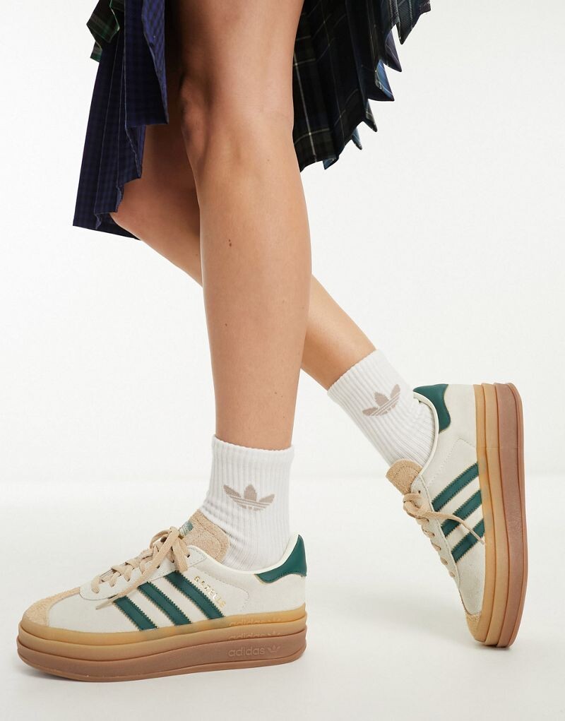 Adidas Originals - Gazelle Bold - Кремово-зеленые кроссовки на резиновой подошве на платформе