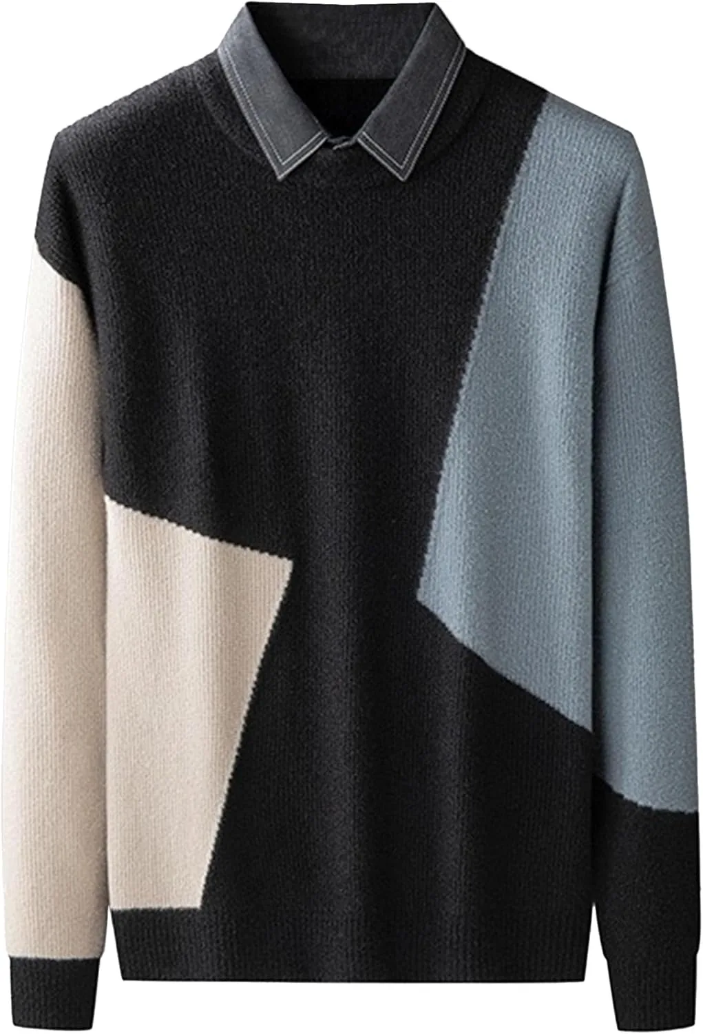 

JEShifangjiusu мужской толстый пуловер с лацканами и цветными блоками