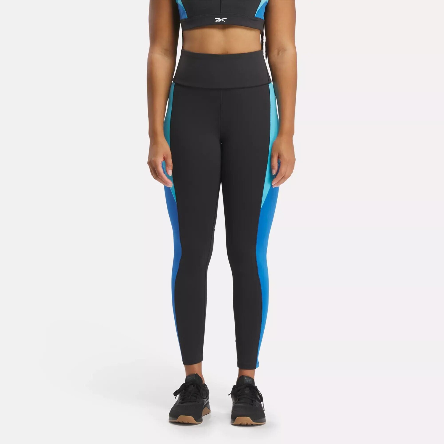 

Леггинсы Lux с высокой посадкой и цветными блоками Reebok, черный/синий