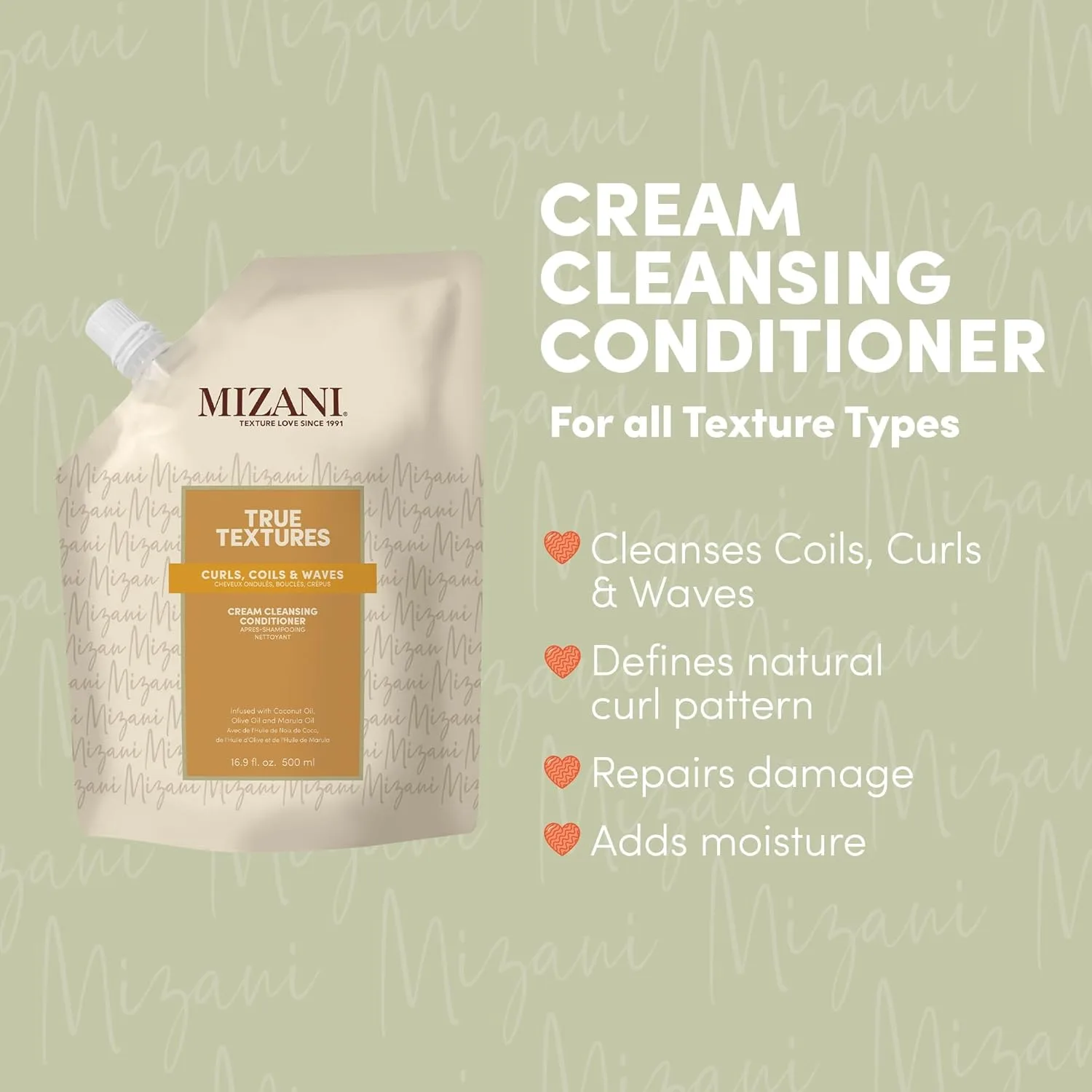 Очищающий кондиционер Mizani True Textures Cream с кокосовым маслом, без парабенов и сульфатов. Для кудрявых волос. 500 мл (.), olive — фото 2