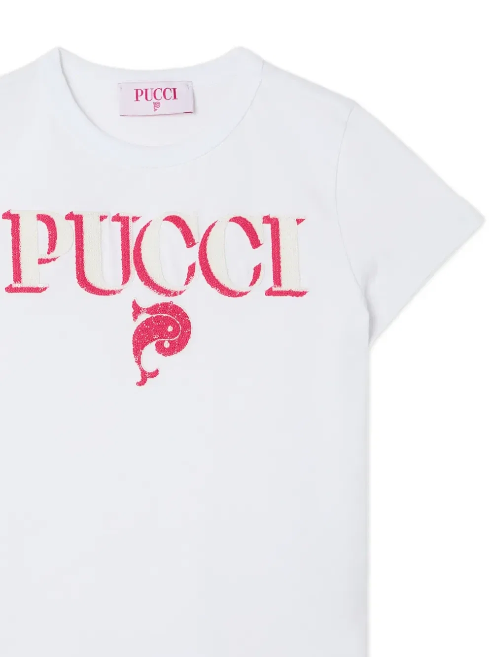 Футболка с логотипом, украшенным пайетками Pucci Junior, белый — фото 3
