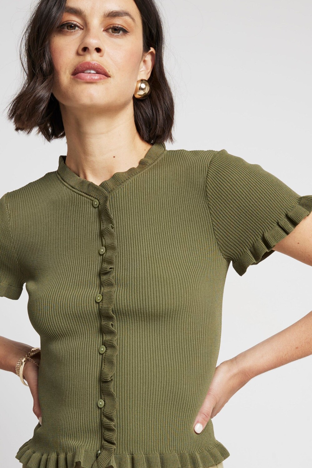 

Футболка трикотажная с оборками River Island, зеленый