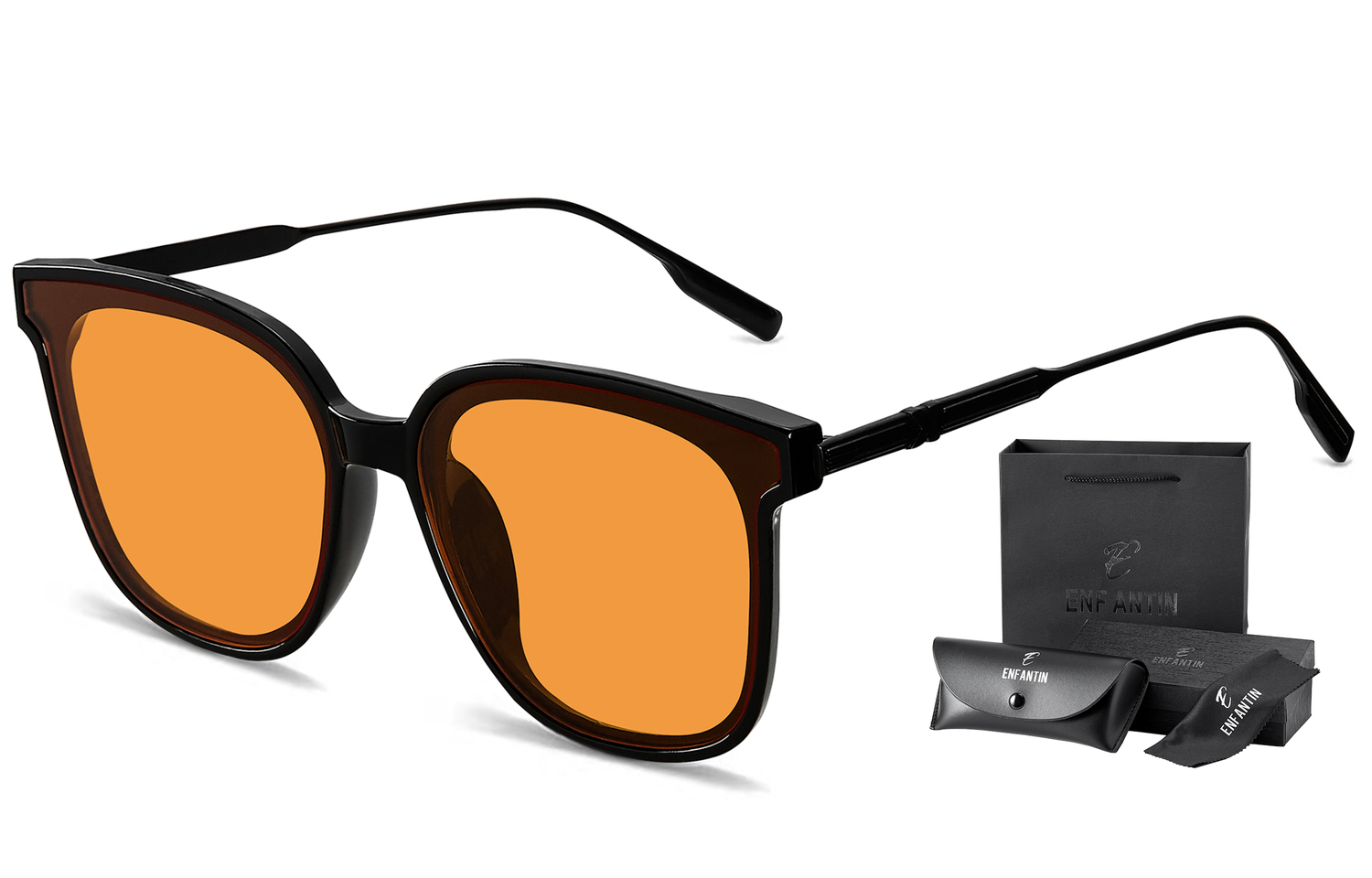 

Круглые солнцезащитные очки унисекс черная оправа ENFANTIN, черно-оранжевые (подарочный набор)