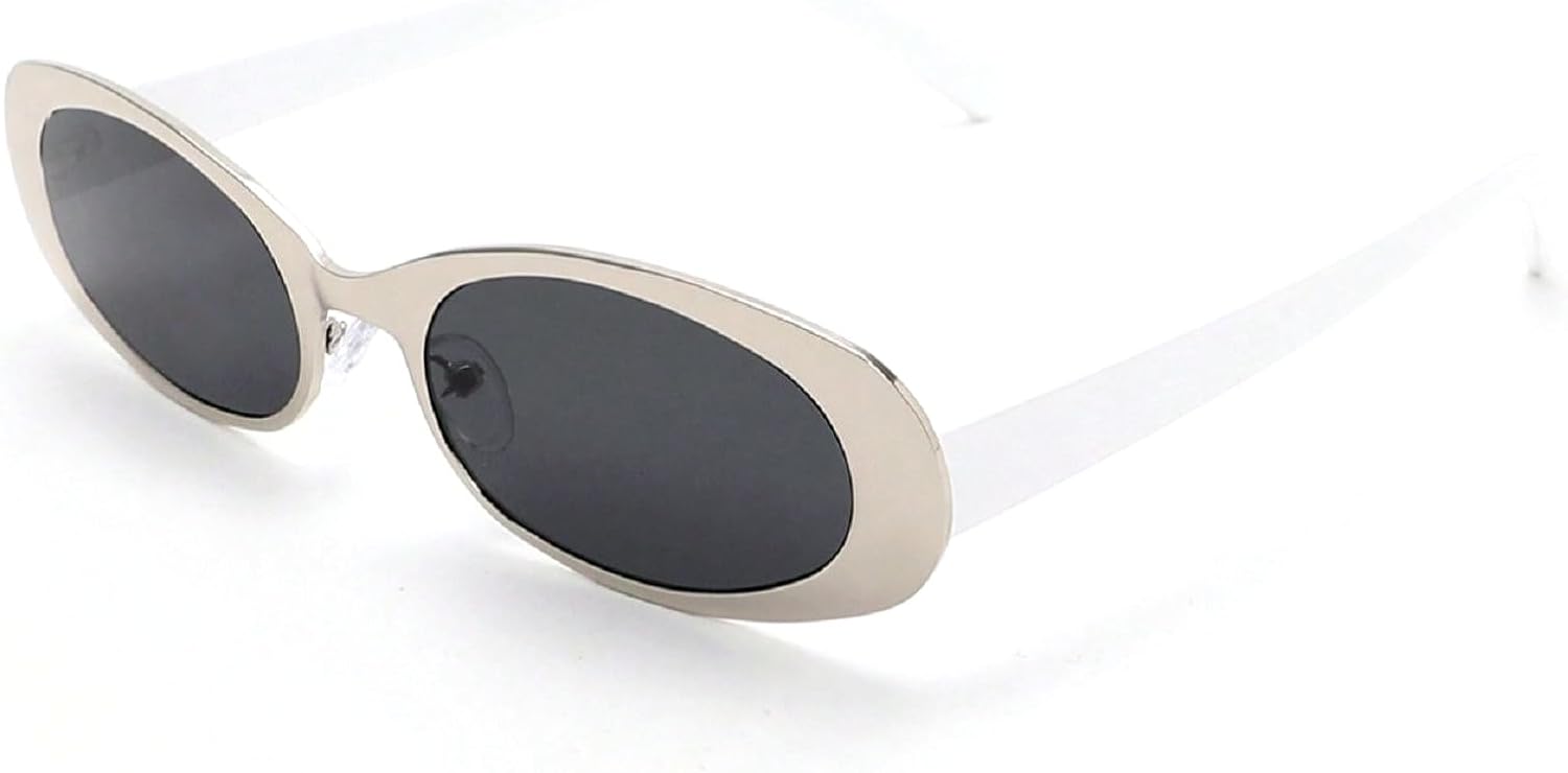 

Солнцезащитные очки в овальной оправе в стиле панк для женщин, роскошные металлические солнцезащитные очки для женщин, классические винтажные очки, защита от ультрафиолета UV400 007301 Melrose, Silver