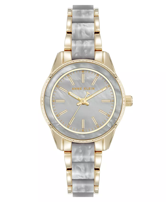 

Женские часы Quartz Light Gray с браслетом из перламутрового ацетата и металлического сплава золотистого оттенка, 30 мм Anne Klein