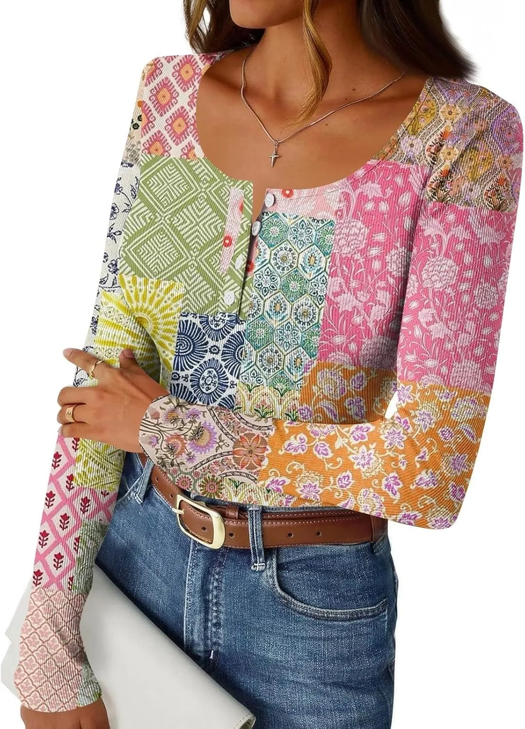 

Женская футболка с длинным рукавом и пуговицами FlekmanArt