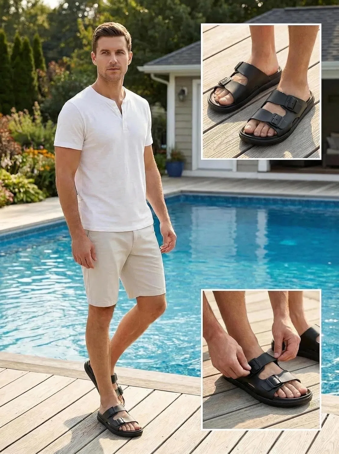 Сандалии с двойной пряжкой, водонепроницаемые, Men's Comfort, Black Kiemorgy — фото 4