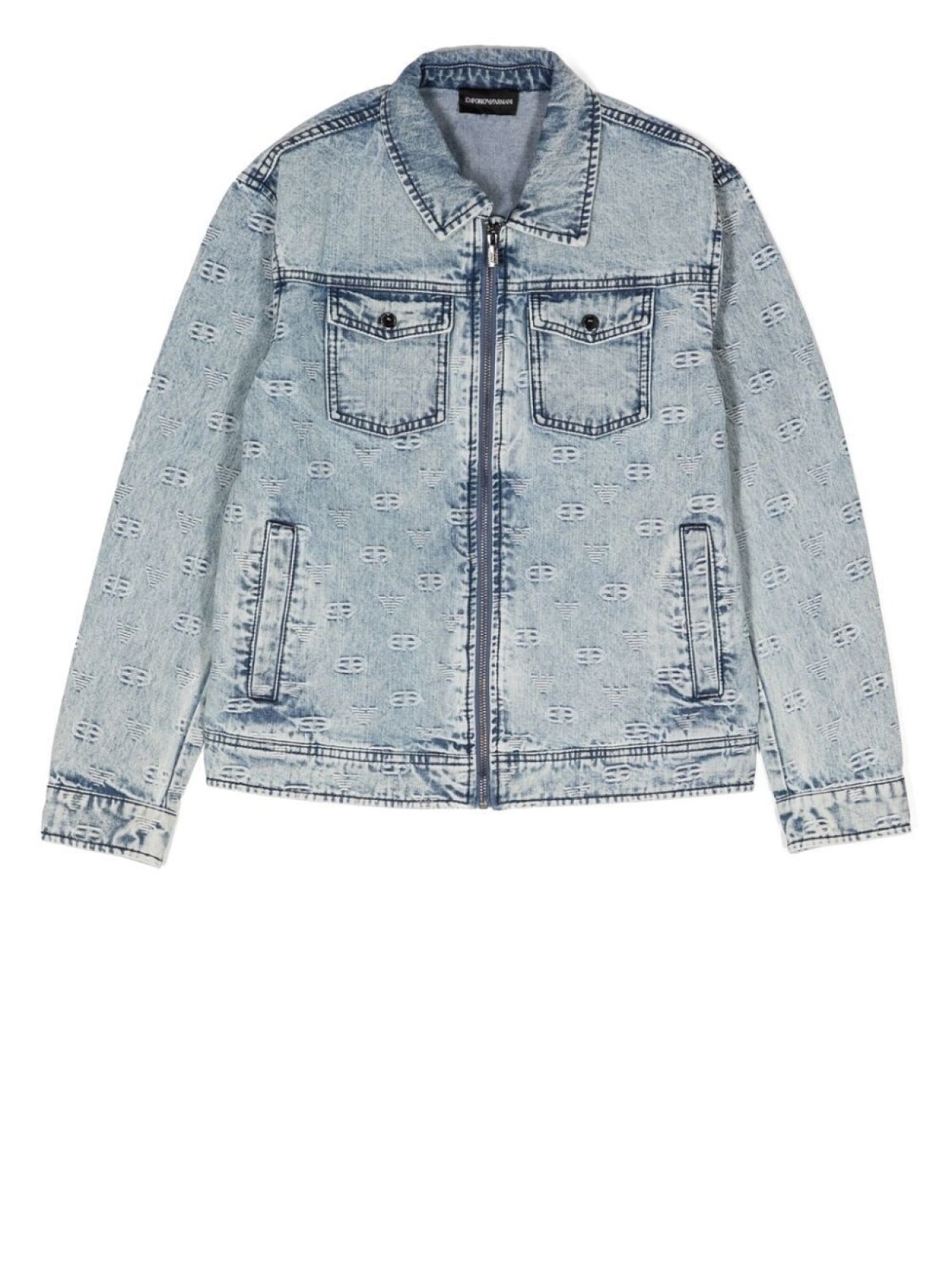 

Emporio Armani monogram zipped denim jacket, синий