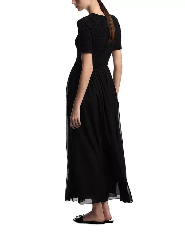 Платье миди из техно-жоржета с присборенным лифом Emporio Armani, Black — фото 2