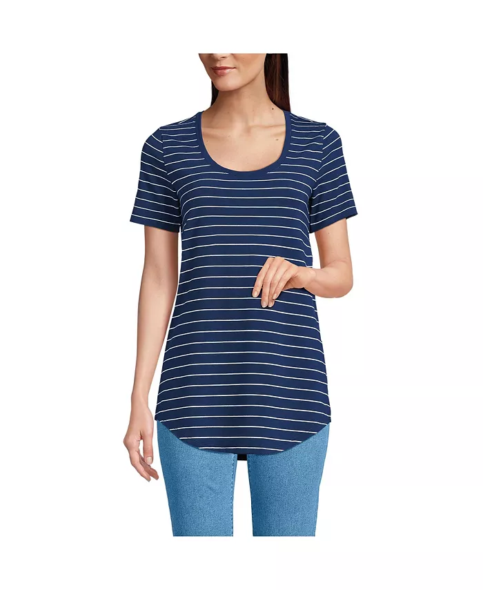 

Женская удлиненная футболка с коротким рукавом Power Performance и круглым вырезом с фигурным подолом Lands' End, синий