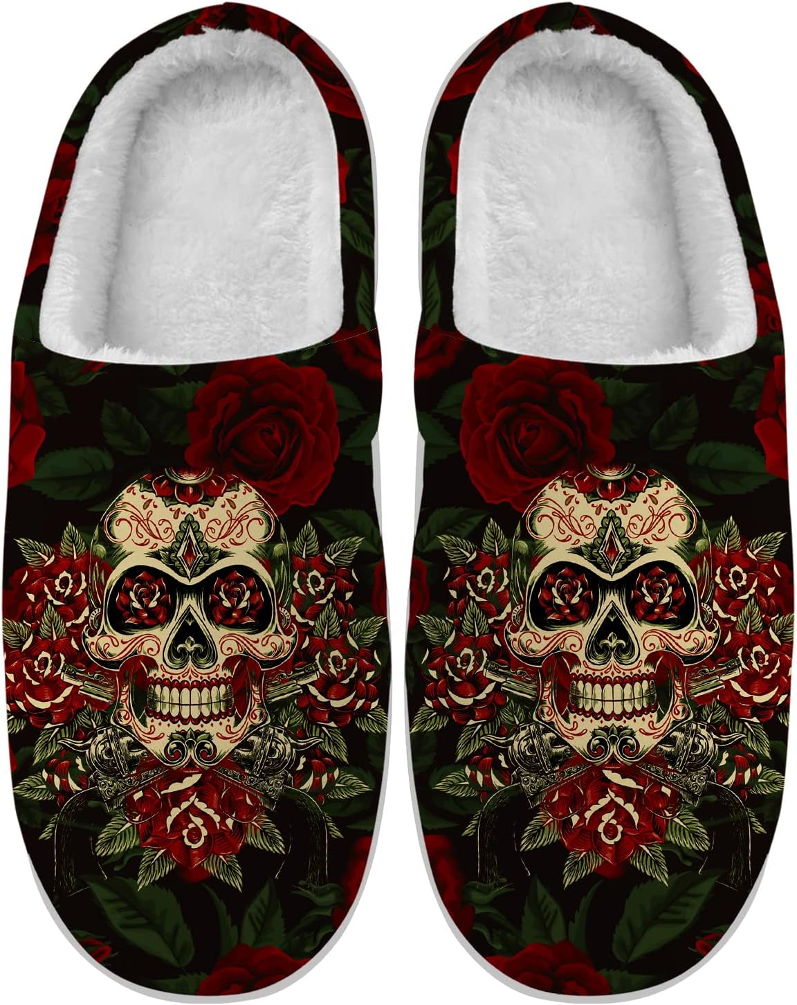 

Тапочки Ciadoon Sugar Skull для женщин и мужчин, домашние тапочки, слипоны с эффектом памяти, пушистые тапочки, зимние сандалии, подарочная обувь, красный/зеленый