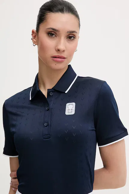Поло Lacoste женское синее, из эластичного трикотажа — фото 4