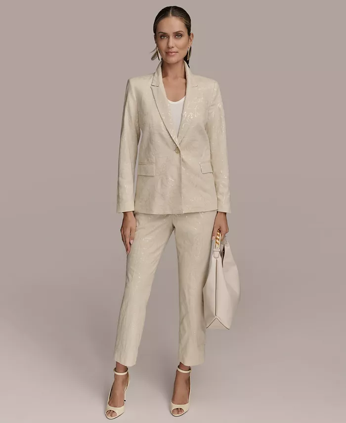 

Женские льняные куртка и брюки с пайетками Donna Karan New York, коричневый/бежевый