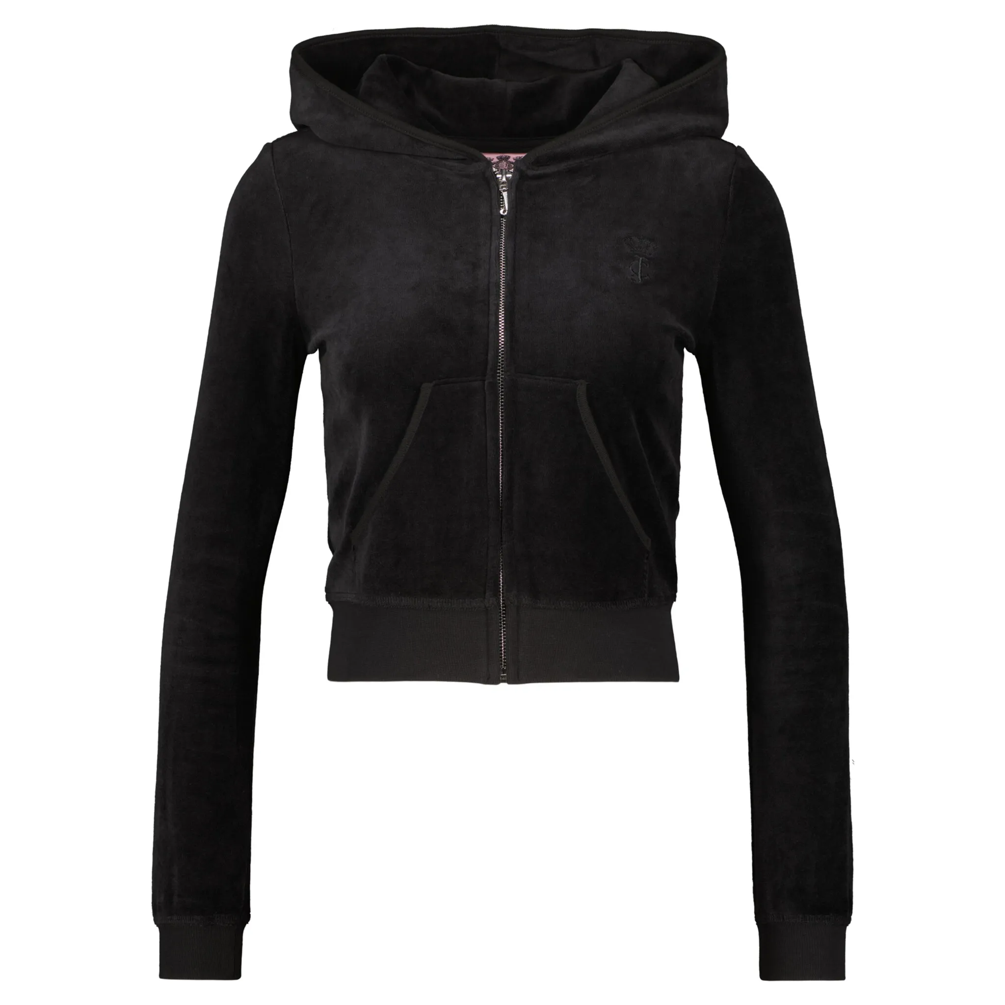 

Куртка Juicy Couture с капюшоном «HERITAGE ROBYN HOODIEженская», с капюшоном, женская спортивная куртка, толстовка с капюшоном, велюр, с блестками, распродажа, черный