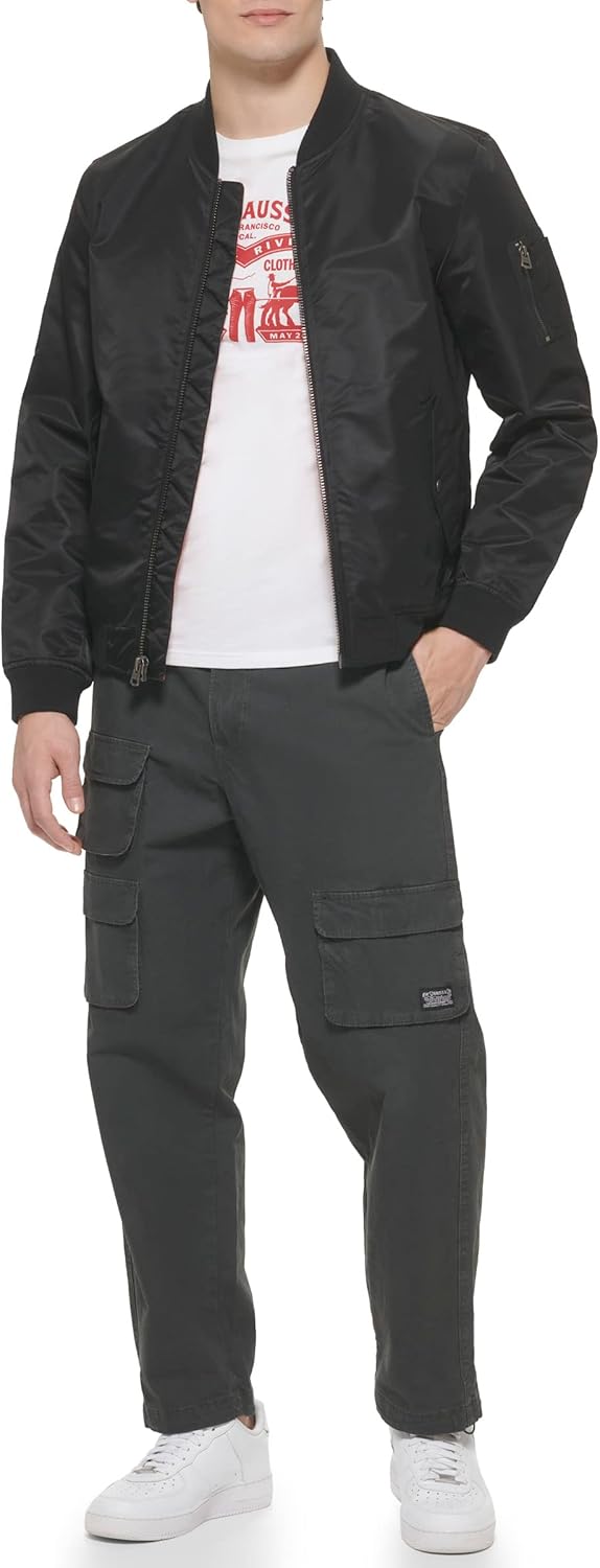 Легкая мужская куртка-бомбер Levi's MA-1 Flight на молнии, Black Ma-1 Unfilled — фото 3