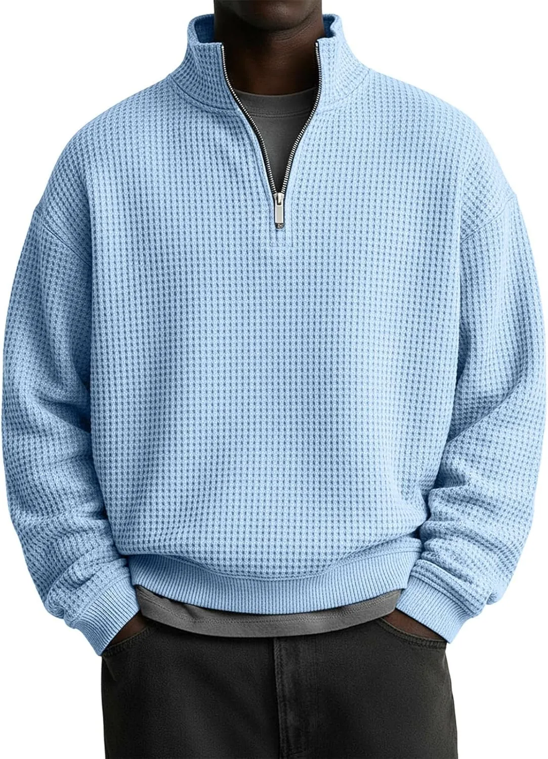 Мужской 1/4 Zip Pullover Heavyweight Waffle Knit