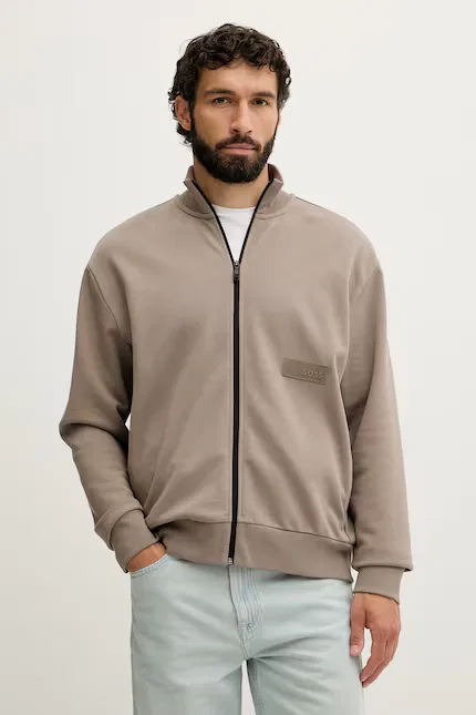 Олимпийка застегивающаяся свободный крой SW_Collar Full Zip BOSS Green, бежевый