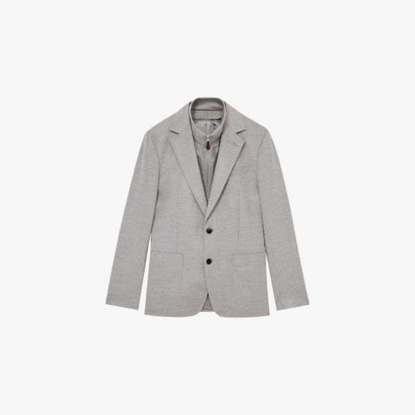 

Блейзер Reiss из ткани с вставками-заплатами классического кроя, серый