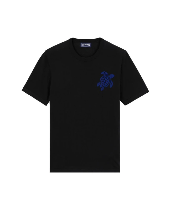 

Мужская футболка с жаккардовым рисунком в виде черепахи, изготовленная из шелка и хлопка. Vilebrequin, черный