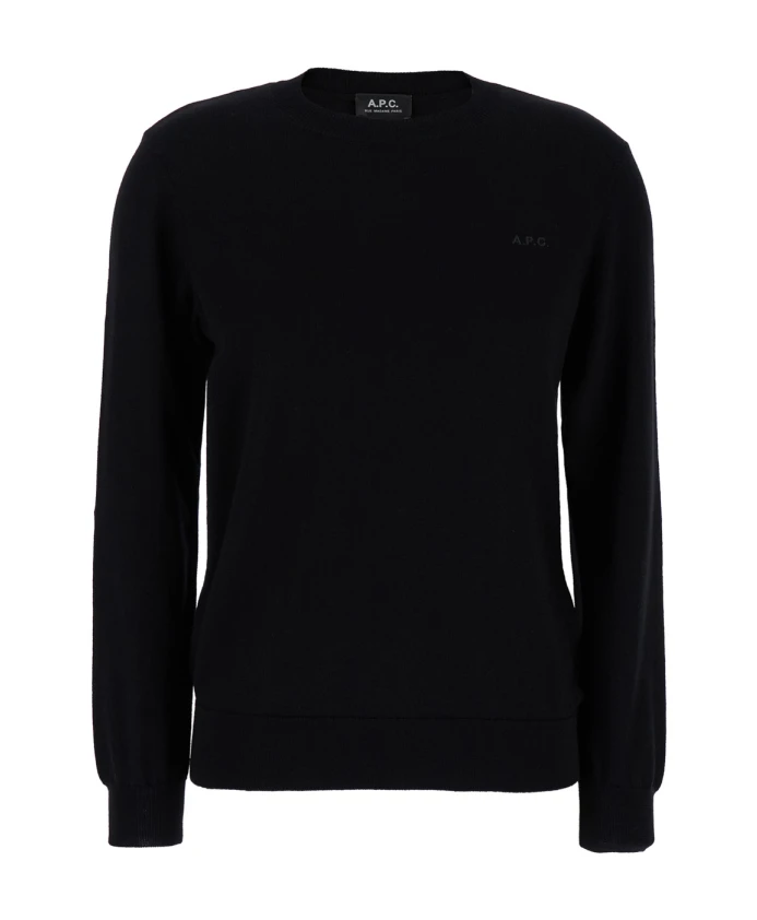 

Черный шерстяной свитер с вышивкой логотипа в тон ткани. A.P.C., черный