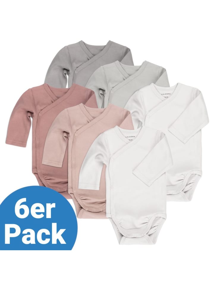 

LaLoona Боди с длинными рукавами и запахом, комплект из 6 штук - Ягодный серый в розовом и сером цветах