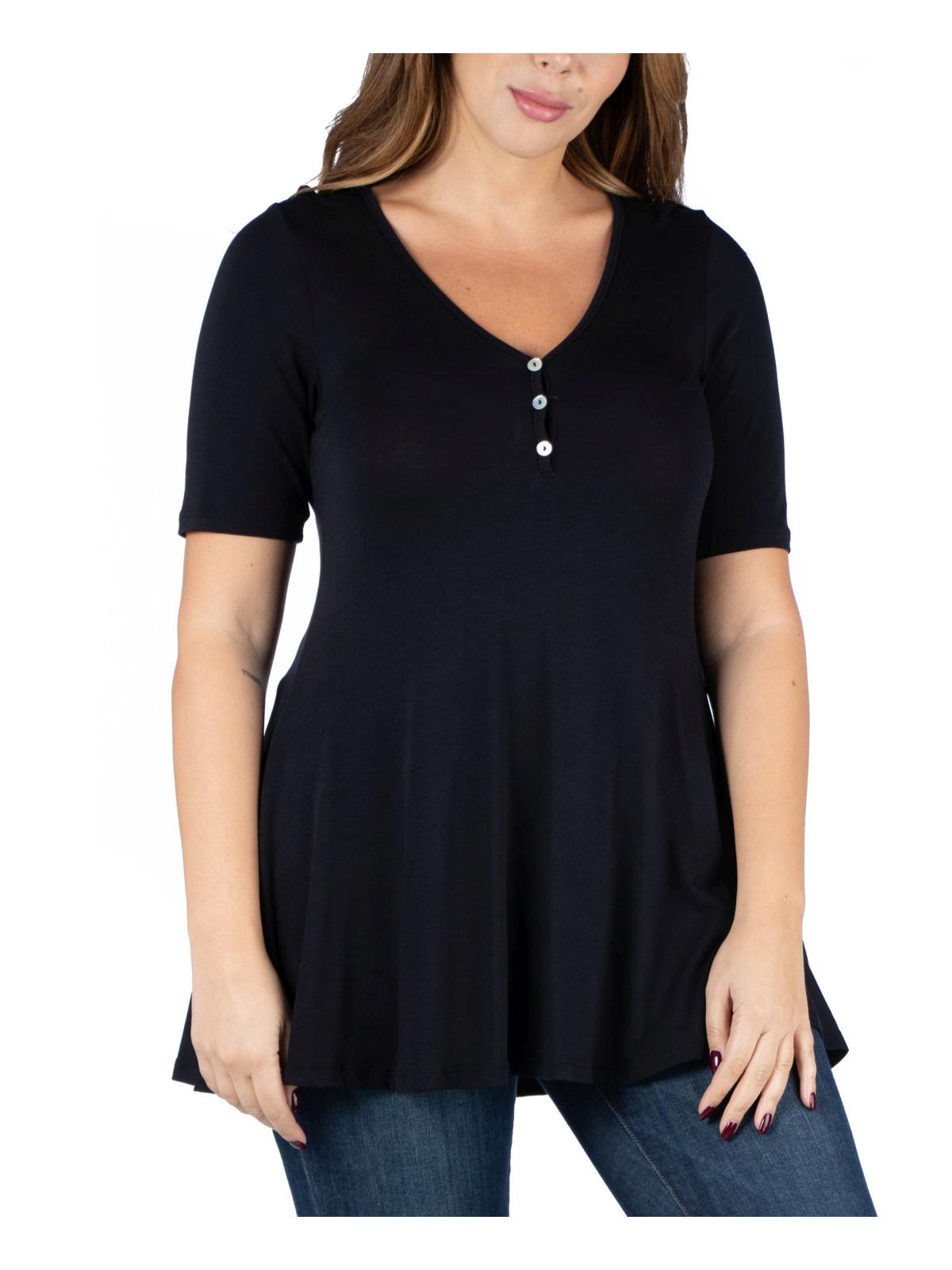 

Плюс Женская Туника Рубашка Хенли 24seven Comfort Apparel, черный